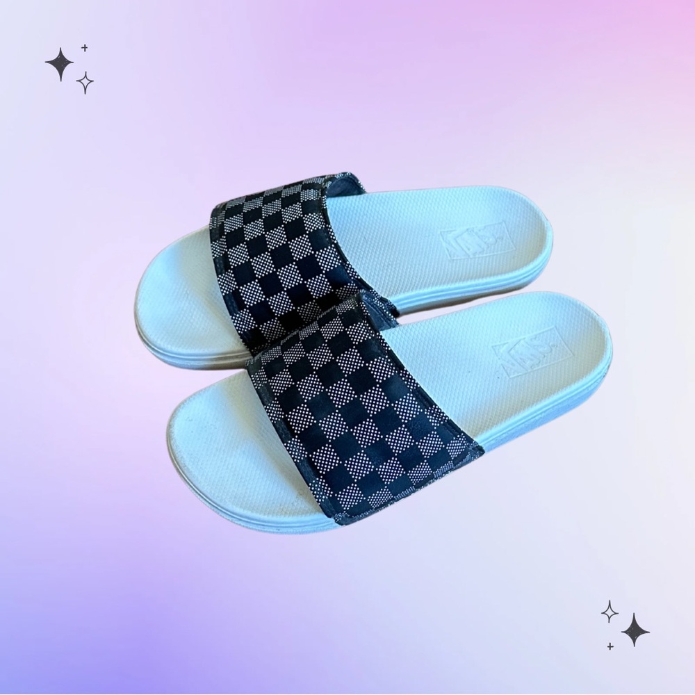 Vans slide sandals black and white checkered